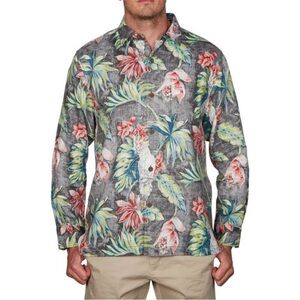 Tommy Bahama hawaiian Shirt Large Tahitian Tweets Linen Long Sleeve Button Up
